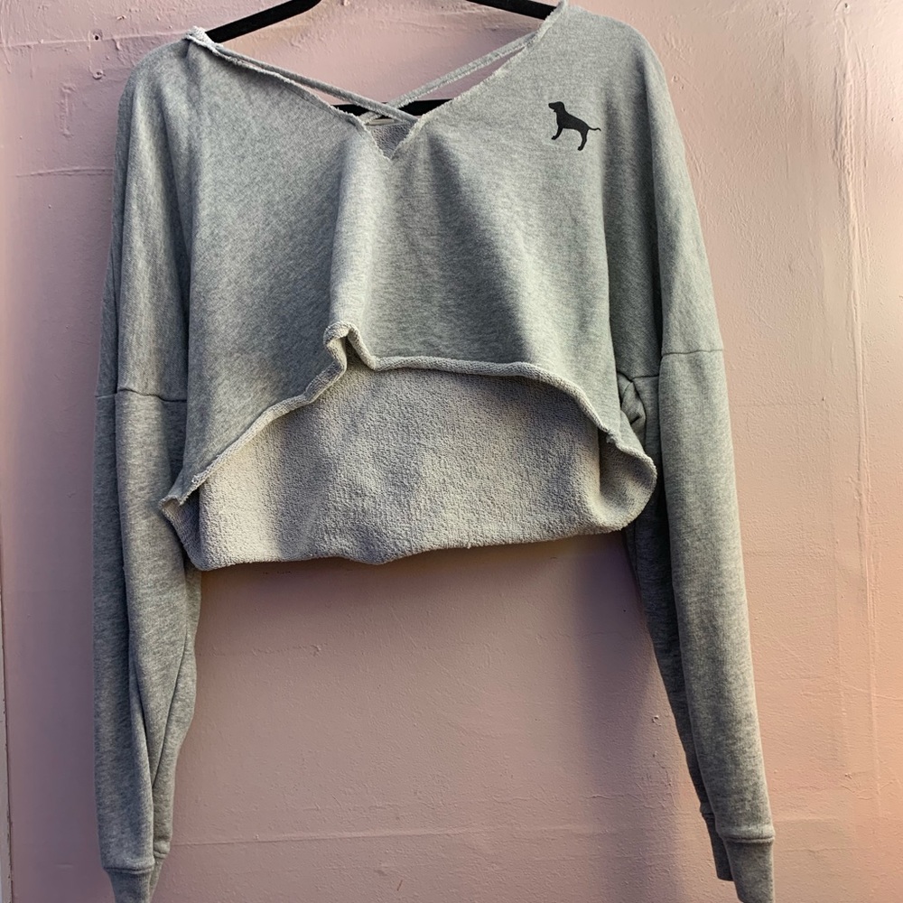 gray PINK sweatshirt crop top